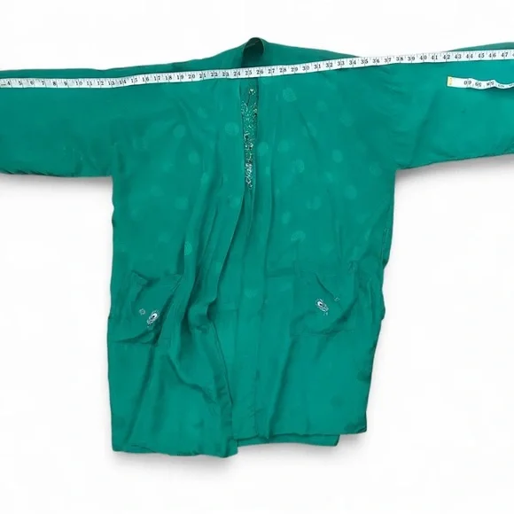 Golden Bee Green traditional vintage Chinese Kimono with Peacock Embroidery sz M - Picture 7 of 15